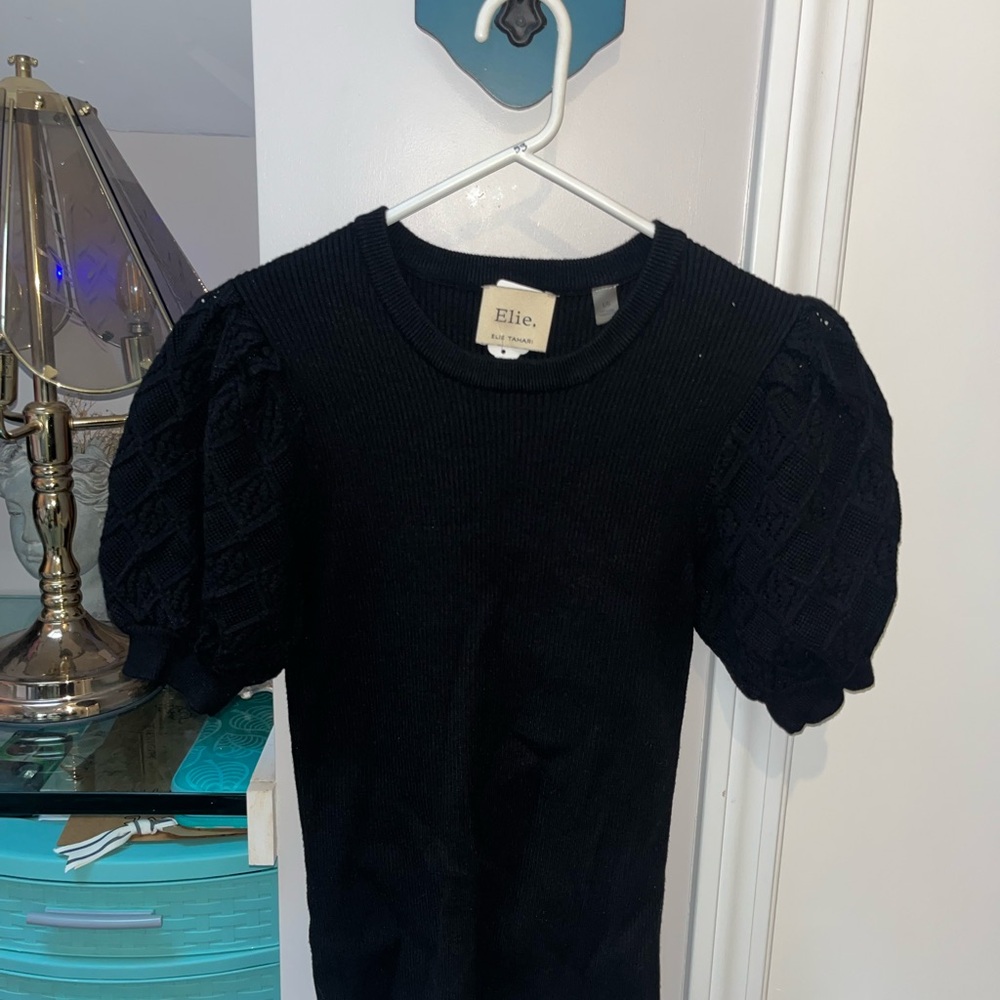 Elie Black Puff Sleeve Sweater